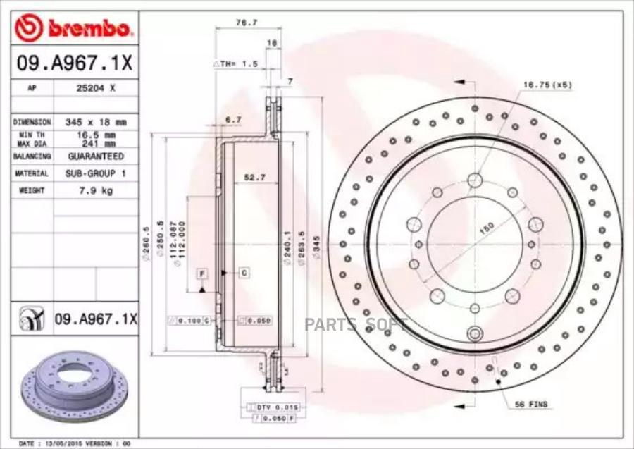 09A9671X BREMBO Диск тормозной Xtra зад 