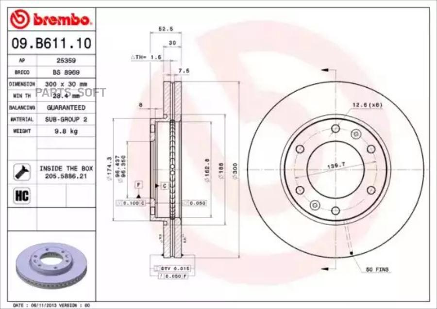 09B61110 BREMBO Тормозной диск