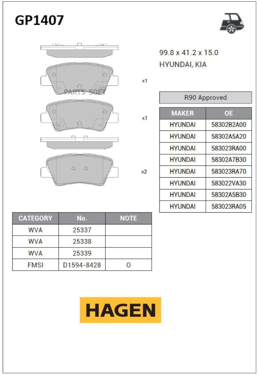 GP1407 Колодки тормозные задние GP1407 Hagen SANGSIN BRAKE купить в Липецке  | Интернет магазин 