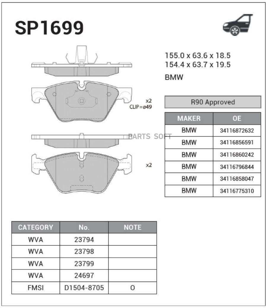 SP1699 Комплект тормозных колодок, дисковый тормоз SANGSIN BRAKE купить в  Липецке | Интернет магазин 