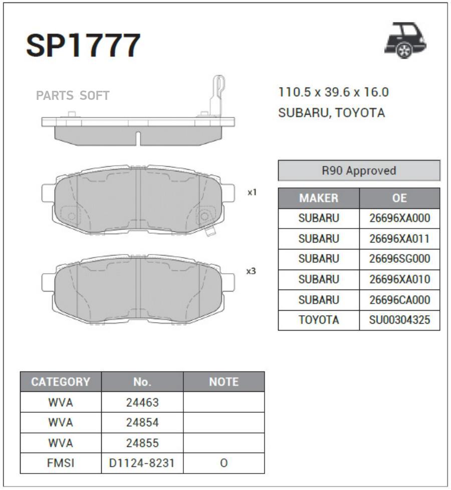 SP1777 Комплект тормозных колодок, дисковый тормоз SANGSIN BRAKE купить в  Липецке | Интернет магазин 