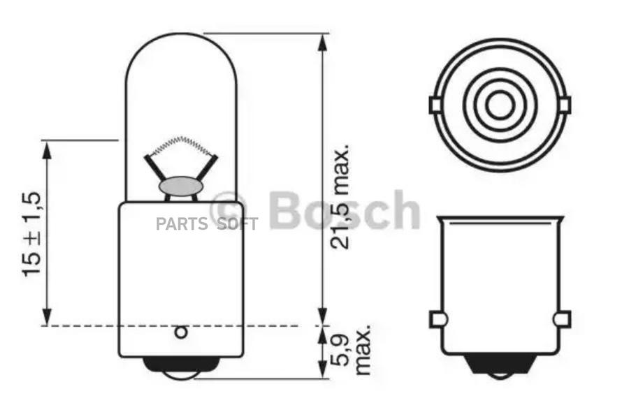 1987302207 BOSCH Лампа накаливания автомобильная Goodyear T4W 12V 4W BA9s  (коробка: 10шт.)