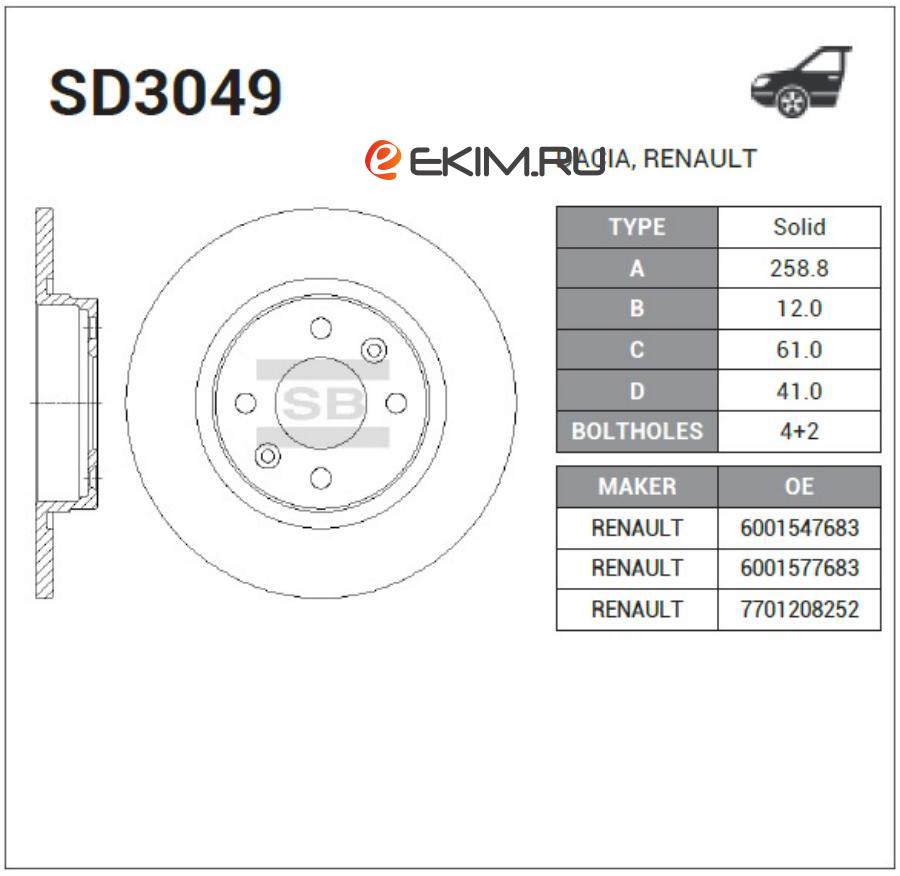 SD3049 SANGSIN SD3049_диск тормозной передний!\ Renault Logan 1.4/1.6 04>