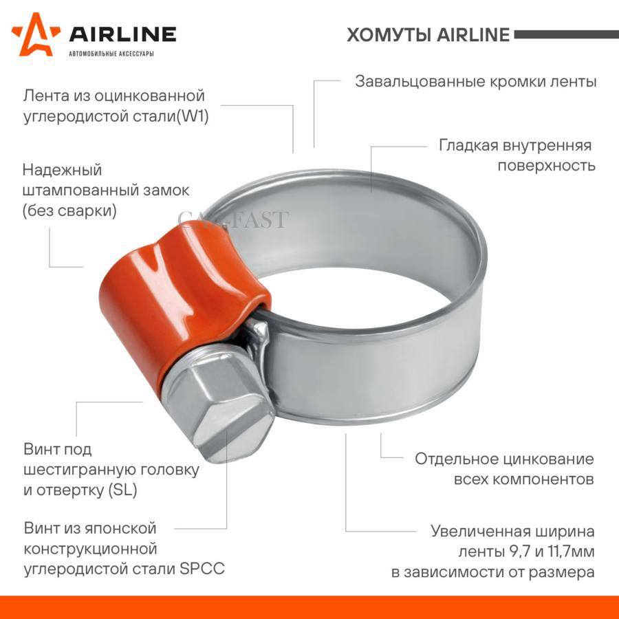 Купить в наличии или заказать Хомут 44-56/11,7 мм, червячный, усиленный, W1  (оцинк.), 1 шт. (AHC-S-15) AIRLINE AHCS15 в г. Новосибирск ул. Писарева 60.  Цена, наличие, характеристики, отзывы, доставка почтой России.