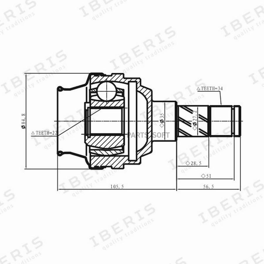 ШРУС ВНУТРЕННИЙ (РАЗМЕР 22Х35Х34) CHEVROLET LANOS, DAEWOO NEXIA IBERIS  IB6011 купить в Интернет магазине AutoStop в Крыму