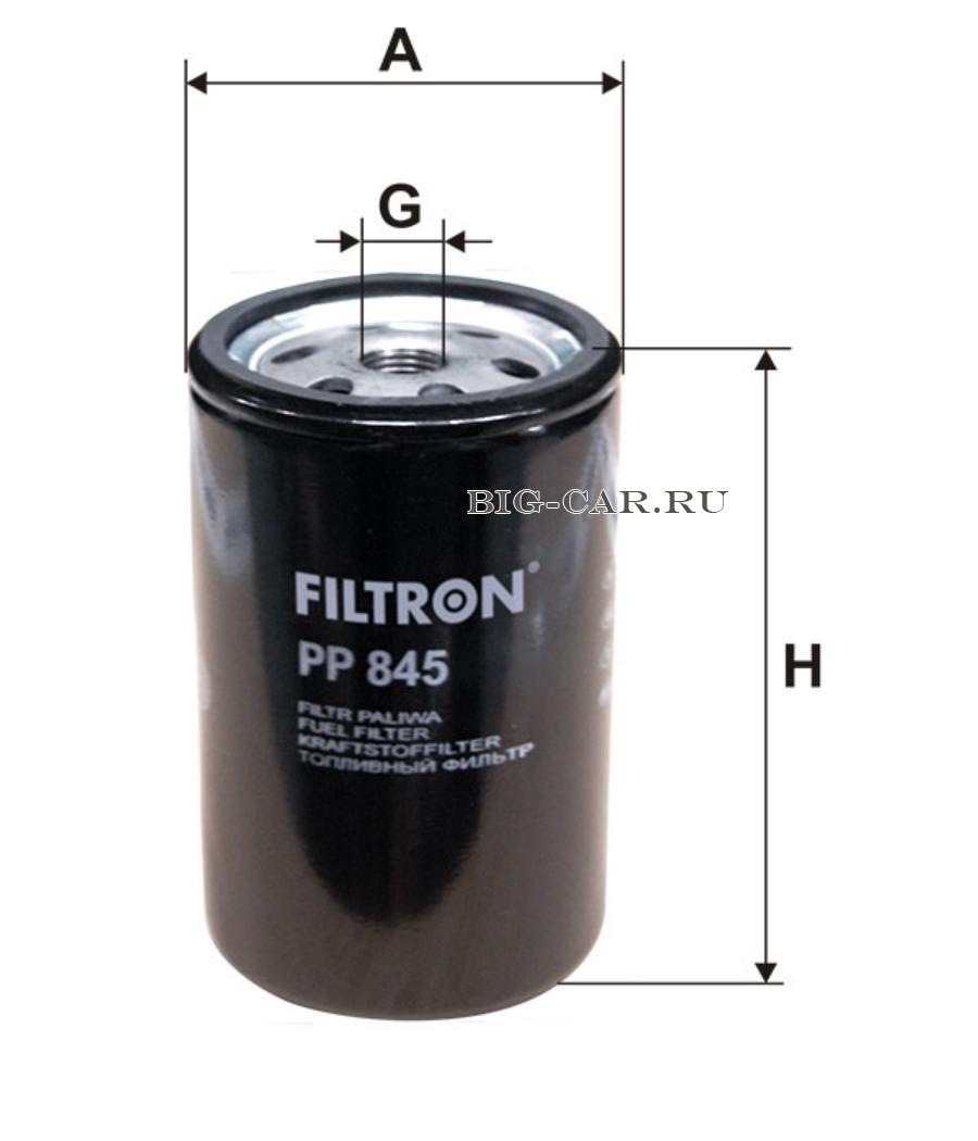 Фильтр топливный (наверт.) M16*1.5 H=124.04 Scania/Volvo/RVI FILTRON PP845  купить в интернет-магазине Big-Car.ru