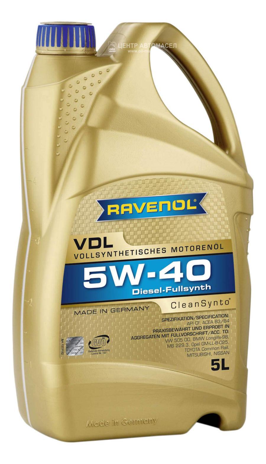 111113200501999 RAVENOL Масло моторное синтетическое 5W-40, 5л