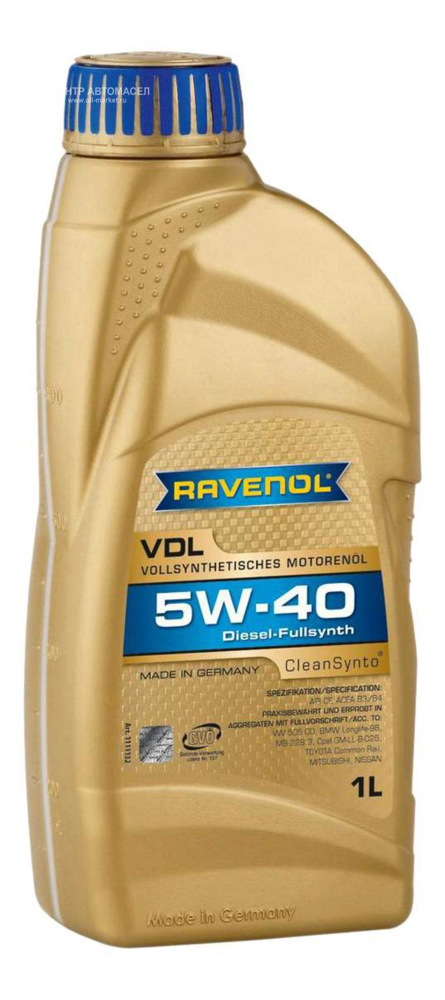 111113200101999 RAVENOL Масло моторное синтетическое 5W-40, 1л