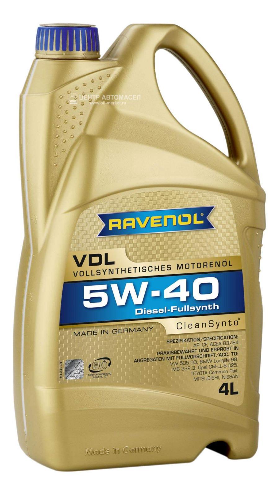 111113200401999 RAVENOL Масло моторное синтетическое 5W-40, 4л