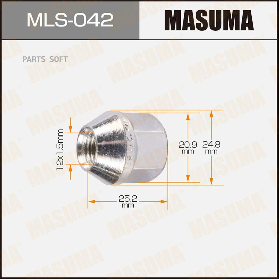 MASUMA MLS042 Гайка колесная Masuma M12x1.5(R) под ключ 21, открытая купить  в Санкт-Петербурге | автозапчасти-спб.рф